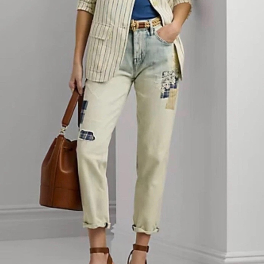 Lauren Ralph Lauren Women's Patchwork Boyfriend Jeans Regular Size 12